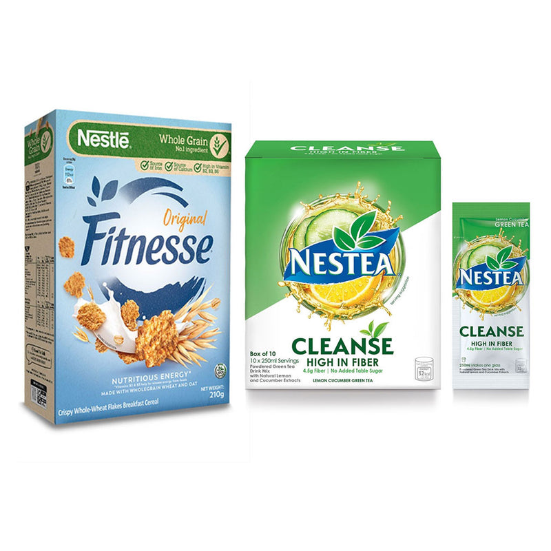 NESTEA Cleanse Powdered Green Tea 250ml - Pack of 10 + Fitnesse Breakfast Cereal 210g