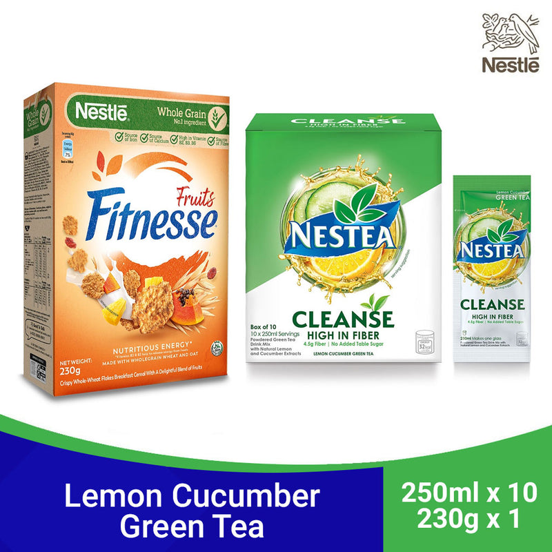 NESTEA Cleanse Lemon Cucumber Powdered Green Tea with Fiber 250ml - Pack of 10