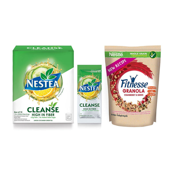 NESTEA Cleanse Powdered Green Tea 250ml - Pack of 10 + Fitnesse Granola Cranberry Cereal 300g