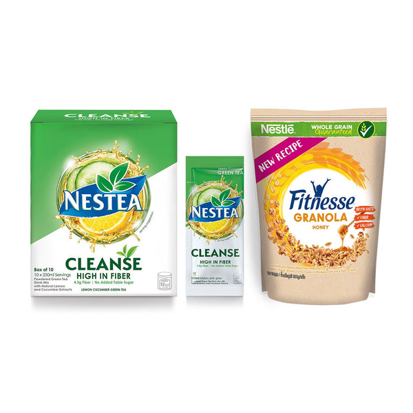 NESTEA Cleanse Powdered Green Tea 250ml - Pack of 10 + Fitnesse Granola Honey Cereal 300g