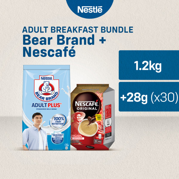 BEAR BRAND Adult Plus Milk Powder 1.2kg and NESCAFÉ Original 3-in-1 Coffee 28g - Pack of 30