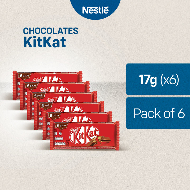 KitKat 2 Finger Milk Chocolate Bar Flowrap 6-Pack 17g - Pack of 6