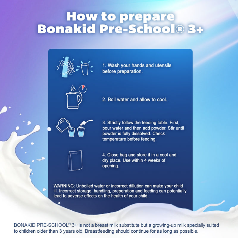 BONAKID PRE-SCHOOL 3+ Powdered Milk Drink for Children Over 3 Years Old 4.8kg [2.4kg x 2]