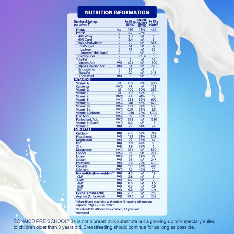BONAKID PRE-SCHOOL 3+ Powdered Milk Drink for Children Over 3 Years Old 4.8kg [2.4kg x 2]