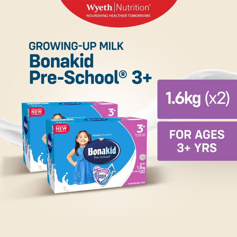 BONAKID PRE-SCHOOL 3+ Powdered Milk Drink for Children Over 3 Years Old 3.2kg (1.6kg x 2)