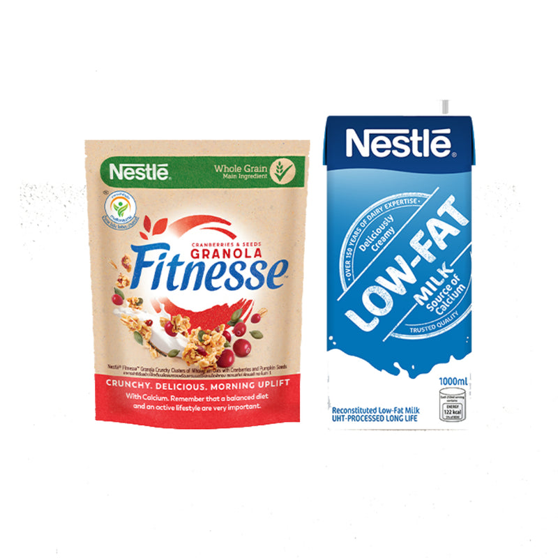 Fitnesse Granola Cranberry and Pumpkin Seeds Breakfast Cereal 300g + Nestle Low-Fat Milk 1L