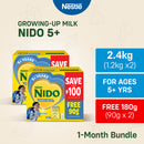 [FREE 180g] NIDO 5+ Powdered Milk Drink for Children Above 5 Years Old 2.4kg (1.2kg x 2)