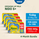 [FREE 480g] NIDO 5+ Powdered Milk Drink for Children Above 5 Years Old 9.6kg (2.4kg x 4)