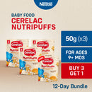 [FREE BIBDANA] Cerelac Nutripuffs Banana & Orange Infant Snack Baby Food 50g - Pack of 3