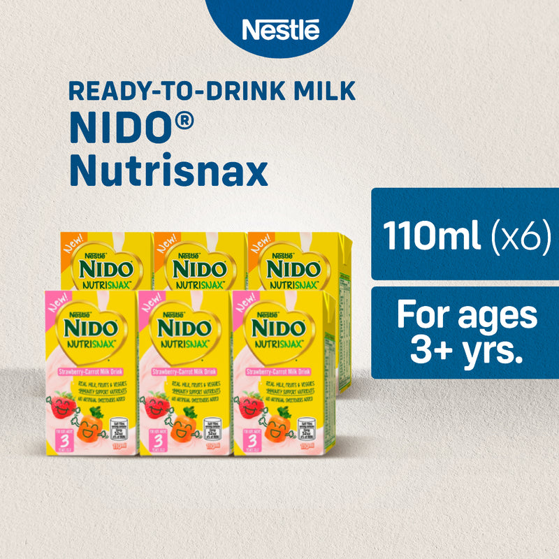 NIDO Nutrisnax Strawberry-Carrot and Banana-Carrot Milk Drink 110ml - Pack of 6