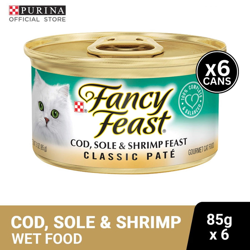 FANCY FEAST Classic Cod, Sole & Shrimp Adult Wet Cat Food - 85g x6