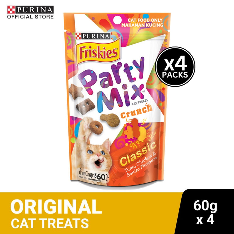 FRISKIES Party Mix Crunch Original Premium Adult Cat Treats - 60g x4