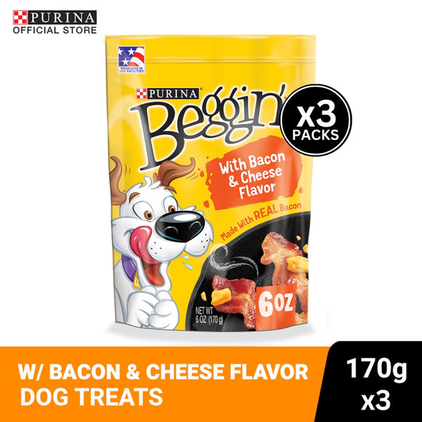 BEGGIN Bacon Strips Bacon Cheese Dog Treats 170g x 3 [BUNDLE]