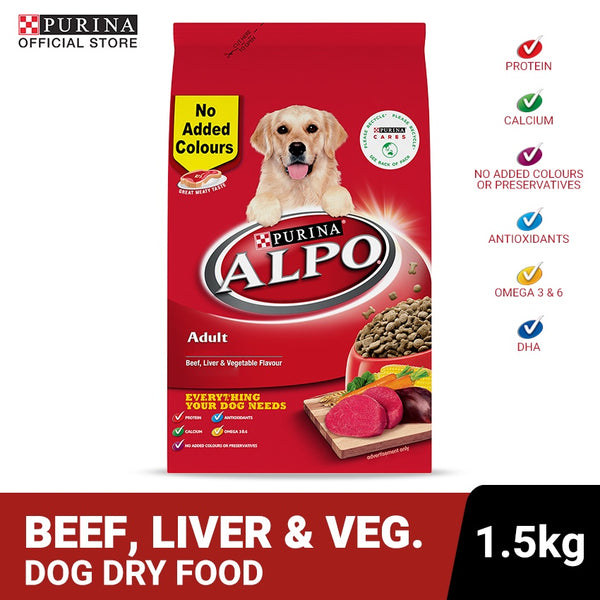 ALPO Beef, Liver & Vegetable Adult Dry Dog Food - 1.5Kg