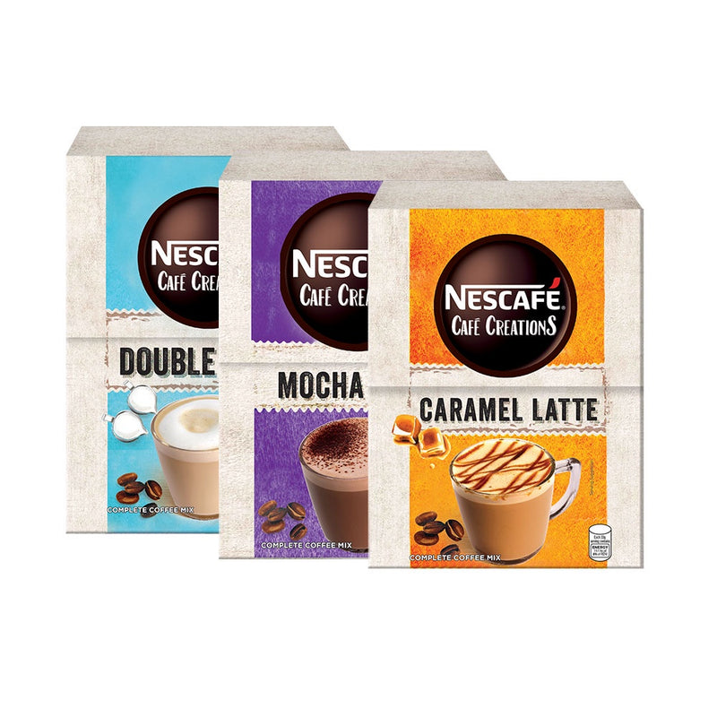 NESCAFÉ Cafe Creations Mocha, Caramel, Double Latte Coffee 33g - Pack of 30 + Fitnesse Cereal 375g