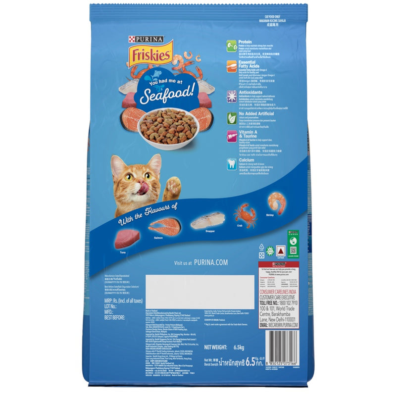 PURINA FRISKIES Seafood Sensations | Best Dry Cat Food for Adult Cats - 6.5Kg