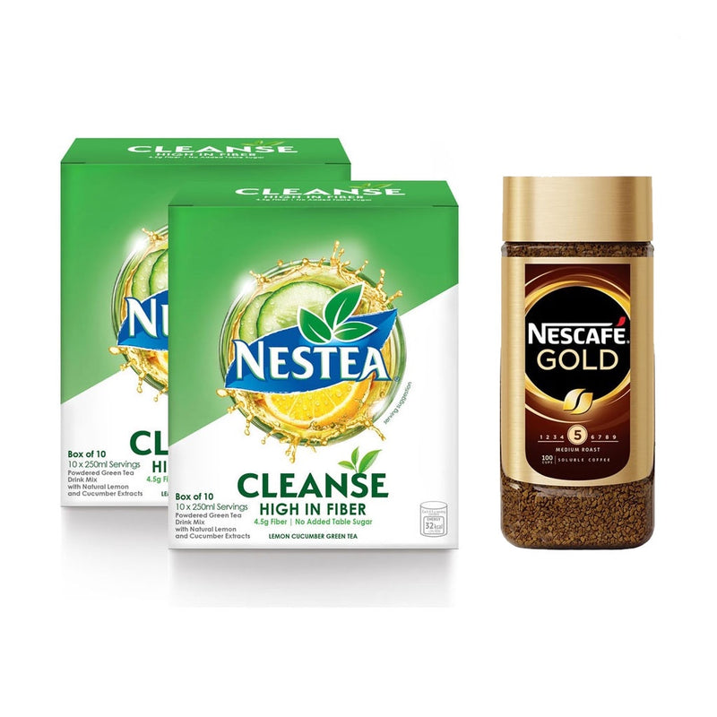 NESTEA Cleanse Powdered Green Tea with Fiber 250ml - Pack of 20 and NESCAFE Gold Instant Coffee 200g