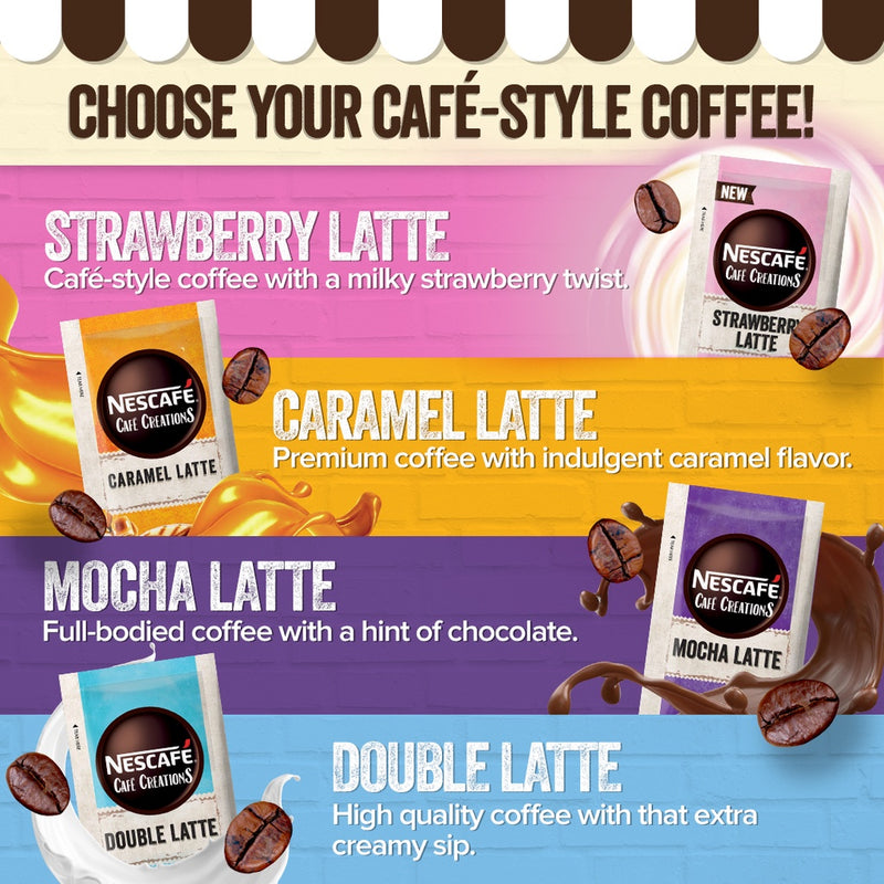NESCAFÉ Cafe Creations Mocha, Caramel, Double Latte Coffee 33g - Pack of 30 + Fitnesse Cereal 375g
