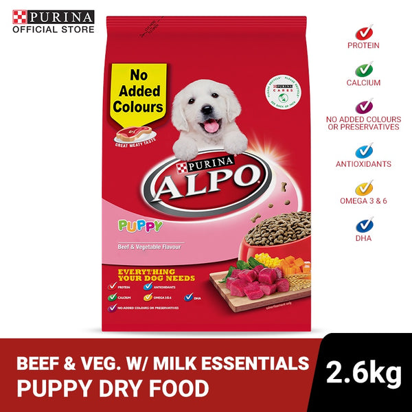 ALPO Beef & Vegetables with Milk Essentials Puppy Dry Dog Food - 2.6Kg