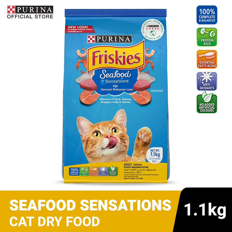 PURINA FRISKIES Seafood Sensations | Best Dry Cat Food for Adult Cats - 1.1Kg