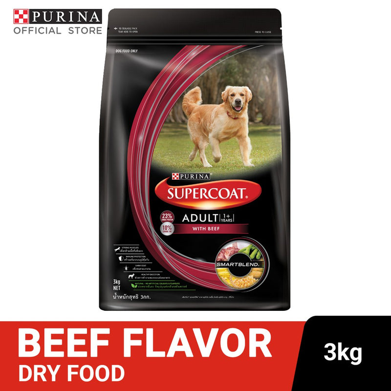 SUPERCOAT Beef-based Dry Dog Food for Adult Dogs - 3kg