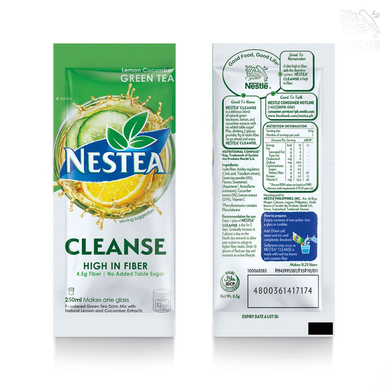 NESTEA Cleanse Lemon Cucumber Powdered Green Tea with Fiber 250ml - Pack of 20