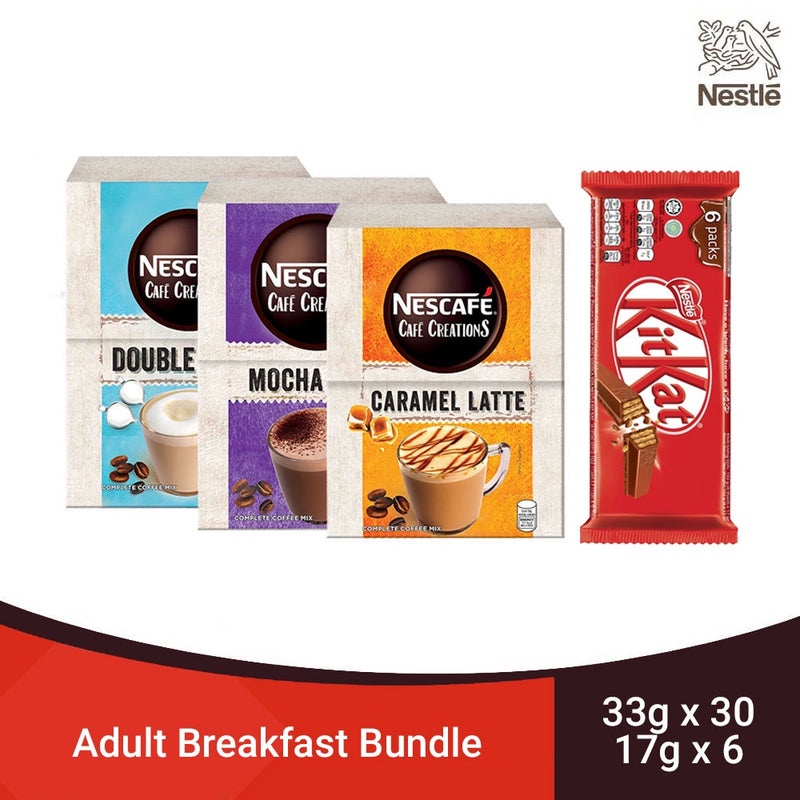 NESCAFÉ Cafe Creations Mocha, Caramel, Double Latte Coffee 33g - Pack of 30 + KITKAT Chocolate 17gx6
