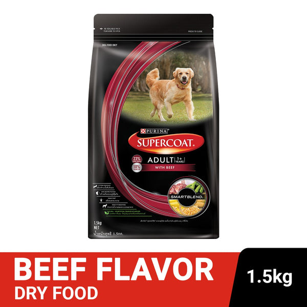SUPERCOAT Beef-based Dry Dog Food for Adult Dogs - 1.5kg