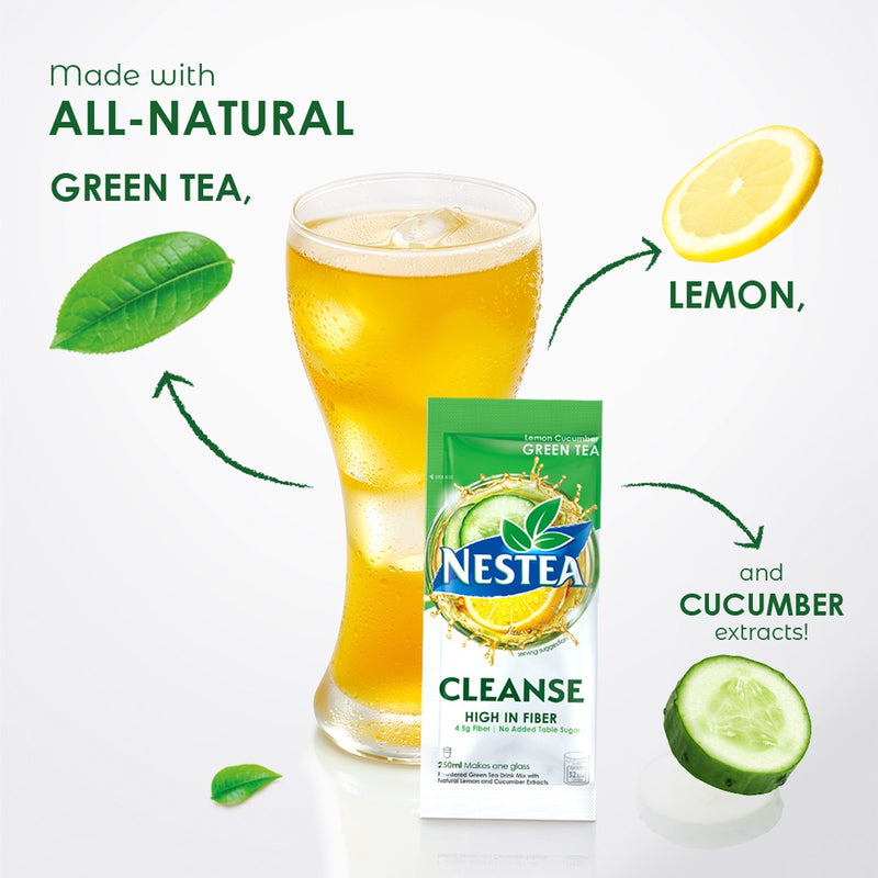 NESTEA Cleanse Lemon Cucumber Powdered Green Tea with Fiber 250ml - Pack of 20