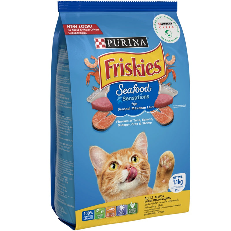 PURINA FRISKIES Seafood Sensations | Best Dry Cat Food for Adult Cats - 1.1Kg