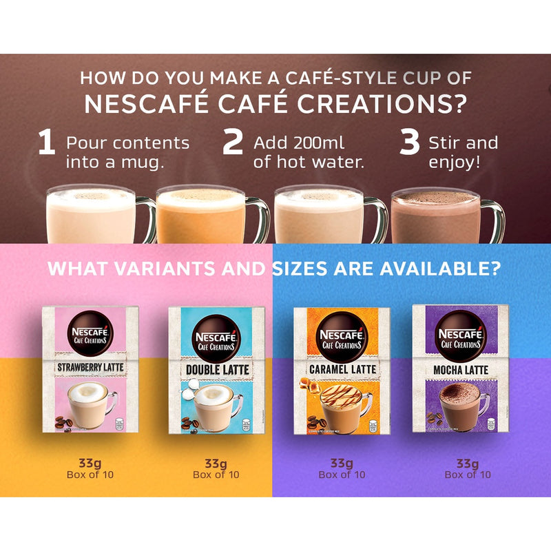 NESCAFÉ Cafe Creations Mocha, Caramel, Double Latte Coffee 33g - Pack of 30 + KITKAT Chocolate 17gx6