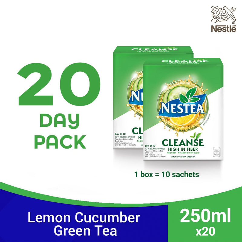 NESTEA Cleanse Lemon Cucumber Powdered Green Tea with Fiber 250ml - Pack of 20